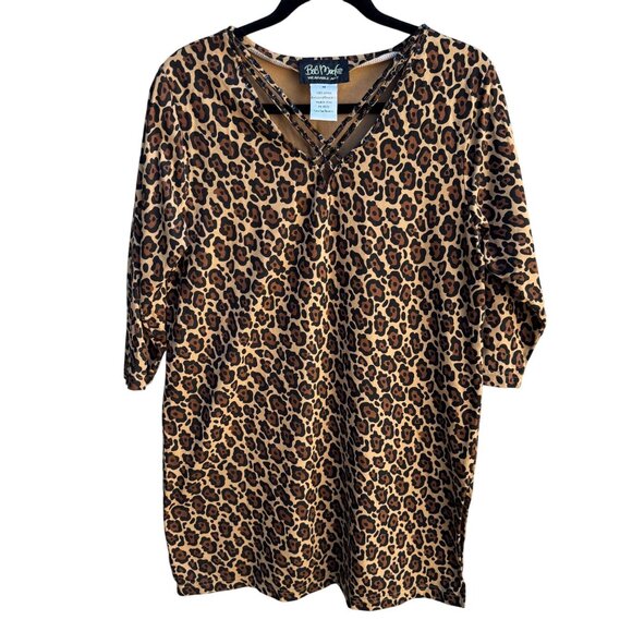 Bob Mackie Wearable Art Vintage Womens Leopard Print Sequin V Neck Knit Blouse M - Picture 1 of 9